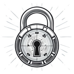 Poster - Stylized Combination Padlock Security Illustration Against Black Background