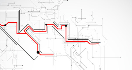 Aufkleber - Digital circuit visualization vector background. Pattern with interconnected lines, nodes.