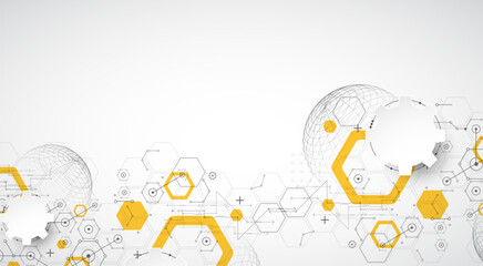 Poster - Science and technology background using hexagon and sphere shapes. Vector.
