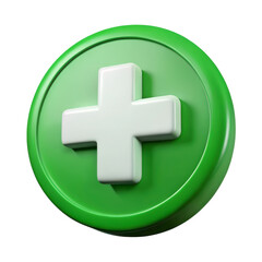 Poster - High quality 3d rendering icon of a green circle with a white plus sign symbol for medical and land transportation isolated on white background