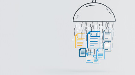Poster - Conceptual Food Delivery: A digital illustration of documents being 'served' or 'delivered' under a serving cover.