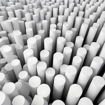Abstract 3D Render of White Cylinders Geometric Pattern Background