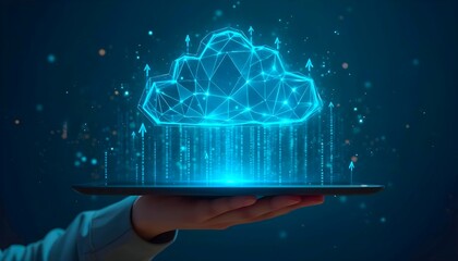 Aufkleber - Cloud computing technology concept hand holding digital tablet with cloud data storage network