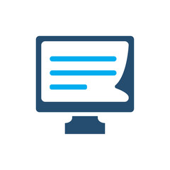 Poster - Vector icon of a computer monitor displaying a document or digital page with text lines. Suitable for use in educational platforms, file management systems, and digital libraries.