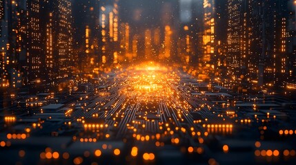  - Quantum processor with glowing circuits and hacker s reflection