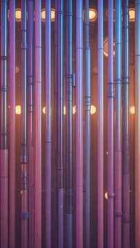 Abstract Purple and Blue Illuminated Bamboo Forest