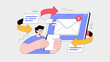© png-jpeg-vector - employee managing email workflow between phone and computer, vector illustration for internal communication flow, corporate messaging and digital correspondence