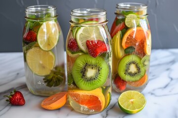 Poster - Refreshing infused water with various sliced fruits, creating a colorful and healthy beverage