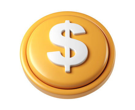 3d rendering icon of a large golden finance coin showing a white dollar sign, isolated on transparent background