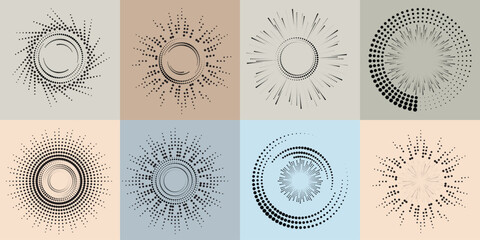 Fototapete - Lines and dots in Circle Form .Rotate rounded shape Vector Illustration .Rotating dots form a circle .Rotating design element . Various lines forming round shape . Abstract Geometric line art .
