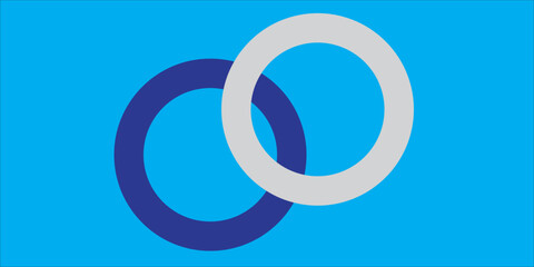 Aufkleber - Minimalist abstract design with two interlocking rings, one dark blue and one light gray, on a bright blue background. Clean, modern, and geometric style for background.