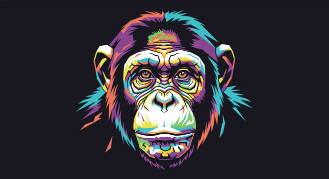 Colorful Ape Portrait A Pixelated Expression of Simian Individuality and Artistic Innovation Design