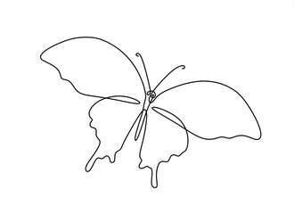 Poster - Butterfly in One continuous line drawing. Beautiful flying moth for wellbeing beauty or spa salon logo and divider concept in simple linear style. Hand drawn one line vector. Editable stroke	