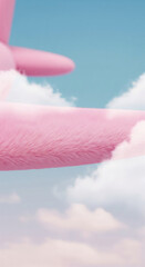 Aufkleber - Pink furry texture against a light blue sky with clouds, suggesting lightness, dreaminess, and a whimsical, fluffy aesthetic