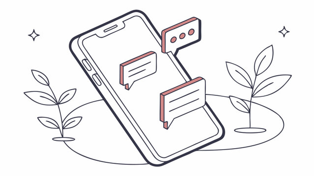 Isometric mobile phone with chat bubbles vector illustration for social media and communication design concept