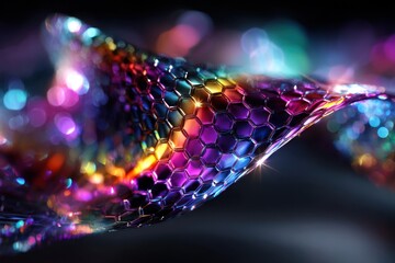 Poster - Colorful abstract design with hexagonal patterns and shimmering effects in dark background