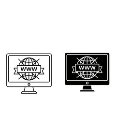 Fototapete - Two computer screen icons displaying www and a globe in black and white line drawing style format