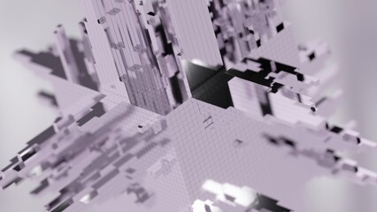Fototapete - Metallic structure with a complex design rotates, evolving and changing its shape, isolated on a white background, creating an abstract and futuristic visual experience