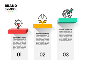 Poster - Infographic template. 3 colored stairs with icons