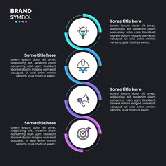 Poster - Infographic template. Connected circles with icons and text