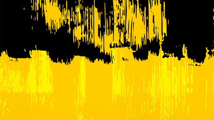 Poster - Yellow background with black brush strokes from above and some halftone dots.