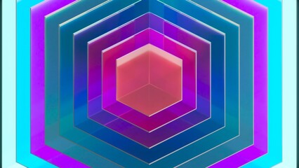 Fototapete - Neon light growing inside hexagonal tunnels. Rotating dynamically on turquoise and black backgrounds. Generating mesmerizing abstract visual motion with vibrant geometric patterns and hypnotic energy