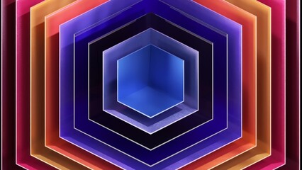 Poster - Vibrant geometric hexagons pulsing rhythmically, expanding and contracting against stark black background, creating mesmerizing visual journey through color and motion
