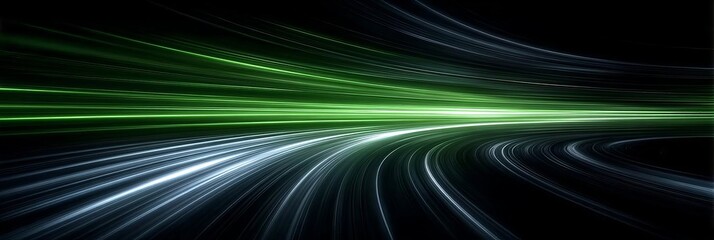 Aufkleber - Vibrant Green and Blue Light Trails on Dark Background, Abstract Motion Feel in Technology Design