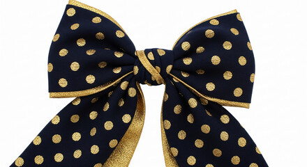 Aufkleber - Navy bow with gold polka dots and gold trim, tied in a classic style, showcasing elegance and sophistication for festive or decorative purposes