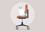 A beautiful Ragdoll cat sits atop a modern office chair with a round backrest, adding a touch of elegance and playfulness to the workspace atmosphere A beautiful Ragdoll cat sits atop a modern office chair with a round backrest, adding a touch of elegance and playfulness to the workspace atmosphere