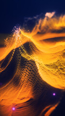 Poster - Glowing golden data waves forming a 3D mesh surface in a digital sci-fi environment