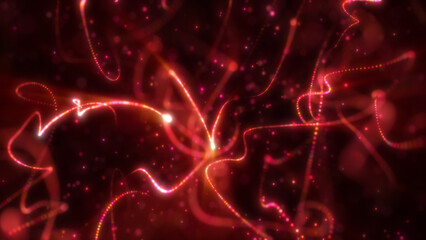 Poster - Vivid red glowing lines and particles swirling dynamically through a deep, dark backdrop