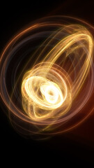 Poster - Golden swirling abstract form with a luminous vortex at the center, floating on a black background