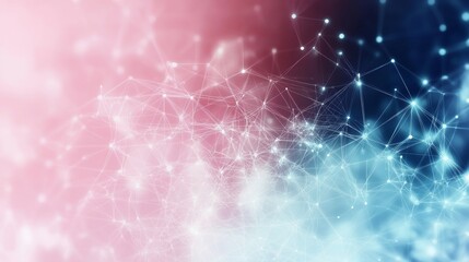 Poster - Futuristic Geometric Network Design with Glowing Particles in Pink and Blue Abstract Background