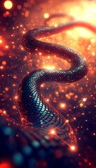 Poster - Subtle Snake Form in Modern Red and Turquoise Palette with Dreamy Textures and Bokeh Effects