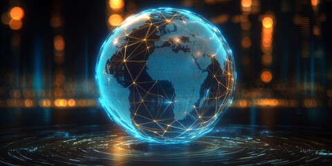 Poster - Futuristic Cyber Network Connections with Global Digital Business and Data Flow Concepts