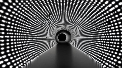 Poster - Abstract tunnel with light patterns in black and white design  