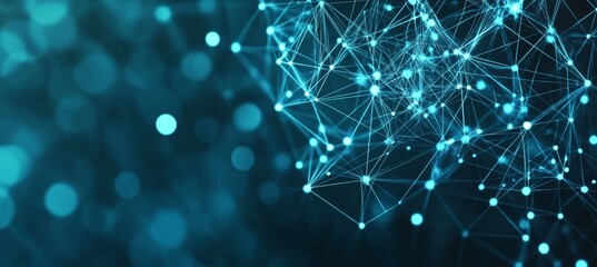 Poster - Abstract Geometric Network with Interconnected Dots and Lines Representing Technology and Innovation
