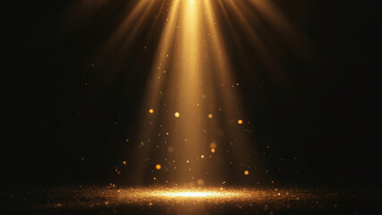 Wall Mural - a dramatic golden light beam rays effect against a black background.