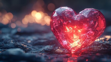 Poster - Glowing geometric 3D heart pattern in an abstract neon lit world