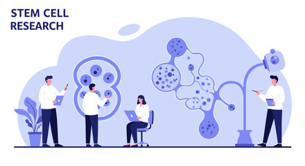 Poster - Stem cell research concept with scientists in flat vector illustration