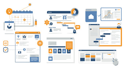 Poster - Project management and business analytics vector illustration in flat design for digital applications