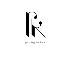 Poster - RK Monogram Emblem – Overlapping Calligraphy R and K Letters, Bold RK Logo – R and K Interwoven Calligraphy Typography