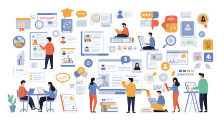 Poster - Modern education and learning concept - flat vector illustration for digital study and online courses design
