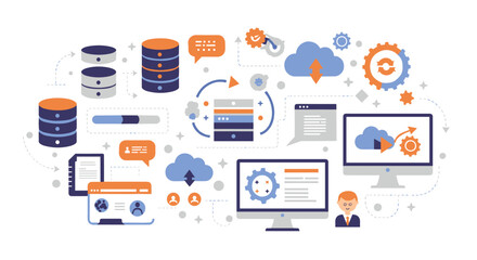 Poster - Flat style cloud computing and data management vector illustration for design and print