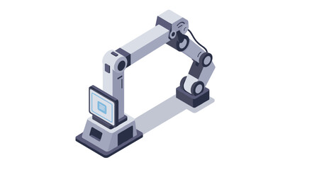 Poster - Isometric vector illustration of industrial robot arm for automation and technology design