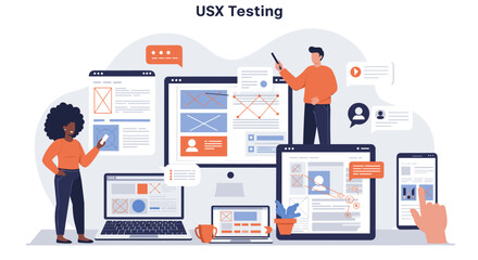 Poster - Usx testing vector illustration for software development and web design concepts