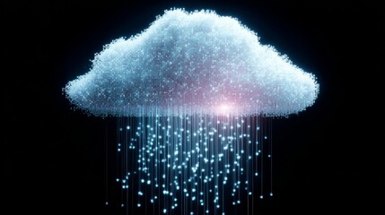 Poster - Futuristic cloud platform with data rain network connection and advanced technology abstract design.