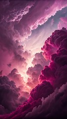 Wall Mural - Dramatic pink and purple clouds illuminated by bright sunlight creating a heavenly sky scene