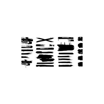 Decorative grunge set with brush lines, strokes, highlighters, graffiti spray stains, splatter marks, dirty texture, sketch, arrows and doodles.